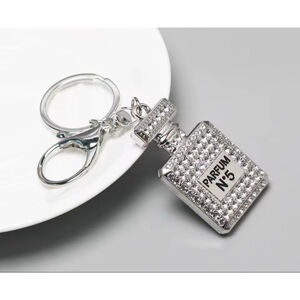 Perfume Bottle Rhinestone Keychain & Bag Charm - Silver on Silver 11